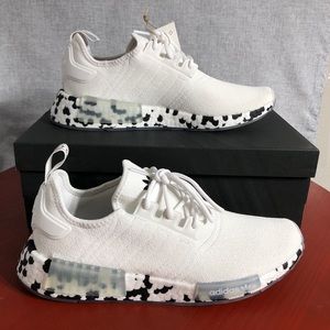 NEW Adidas NMD R1 Men's Size 12 Running Shoes White Black Spotted Sneakers
